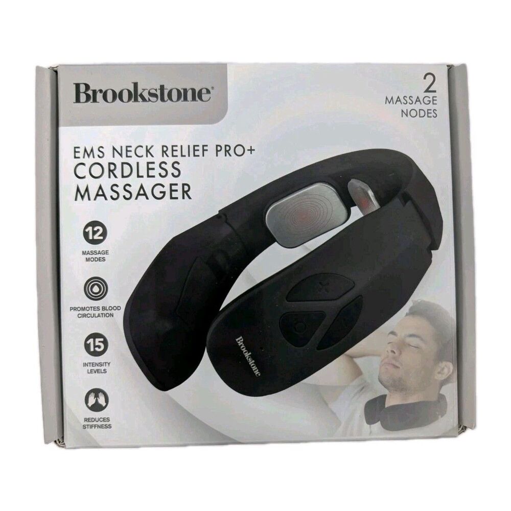 Brookstone EMS Neck Relief Pro+ Cordless Massager 12 Modes 15 Levels New in Box